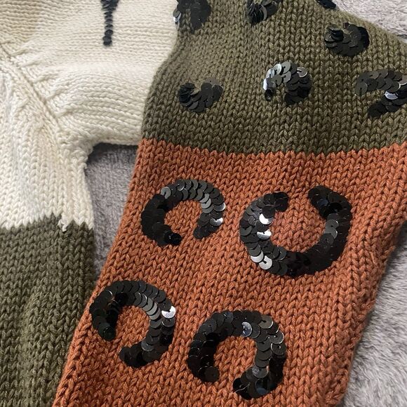 Work in Progress Cardigan Sweater XL Animal Print Sequins Colorful Art-to-Wear - Picture 3 of 8